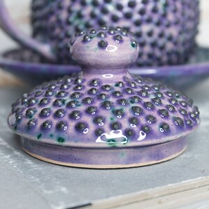 Purple Ceramic Mug with Saucer and Lid, 15 oz image 8