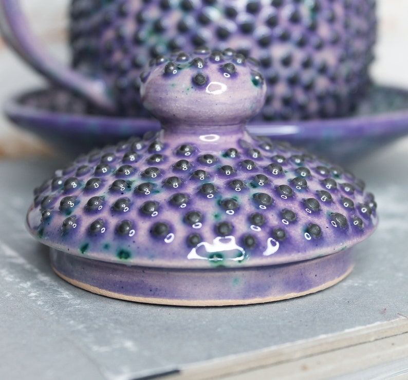 Purple Ceramic Mug with Saucer and Lid, 15 oz image 8