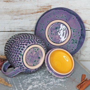Purple Ceramic Mug with Saucer and Lid, 15 oz image 5