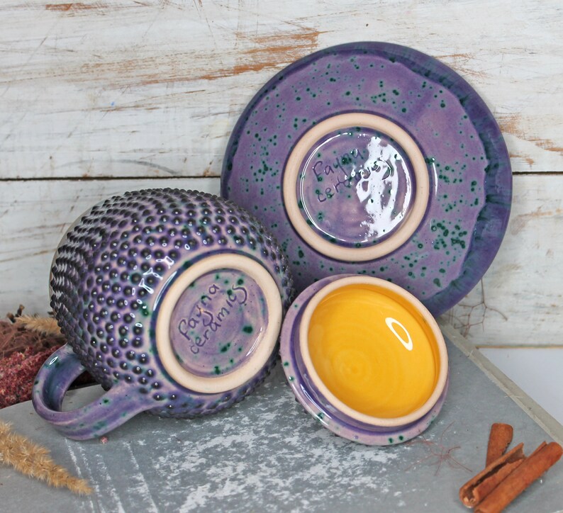 Purple Ceramic Mug with Saucer and Lid, 15 oz image 5