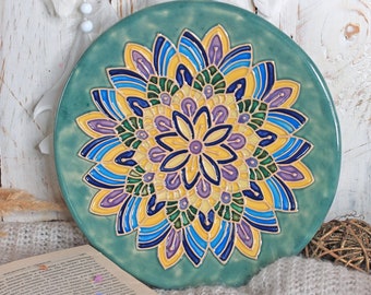 Сolorful Ceramic Mandala Plate, 9 inches