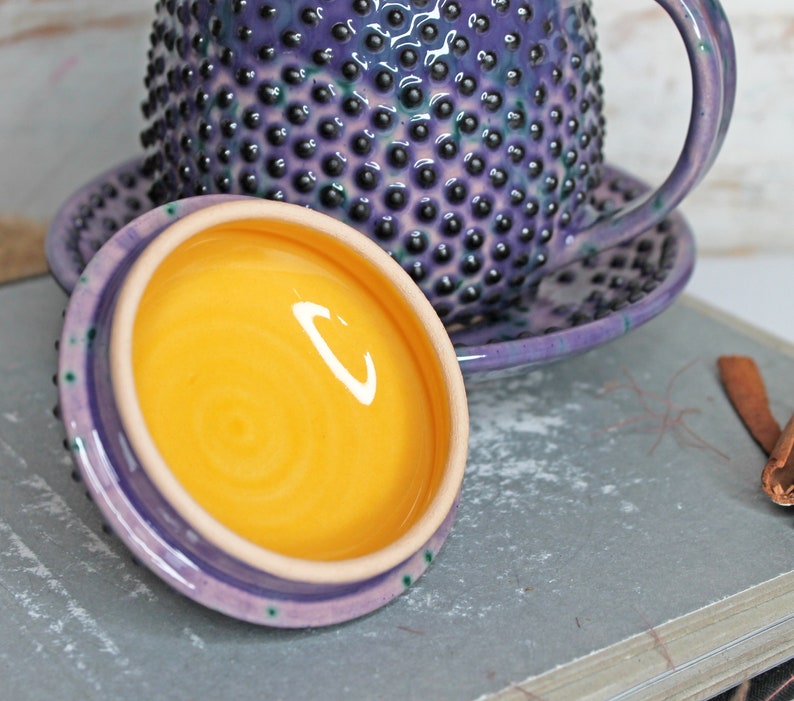 Purple Ceramic Mug with Saucer and Lid, 15 oz image 3