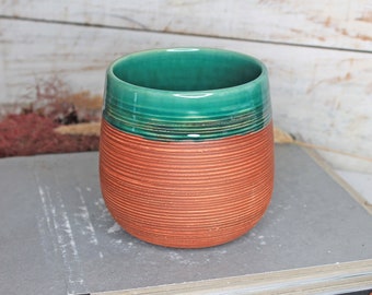 Large Turquoise Handmade Ceramic Tumbler, 17 oz