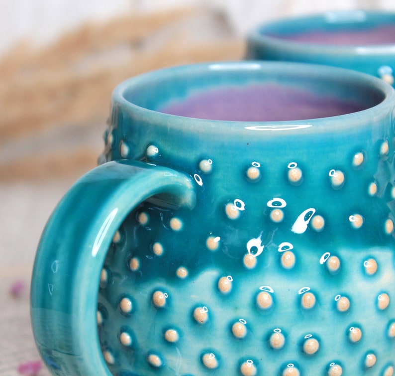 Turquoise Ceramic Mug with Dots, 11 oz image 7