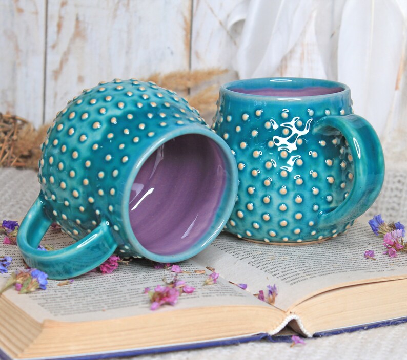 Turquoise Ceramic Mug with Dots, 11 oz image 5