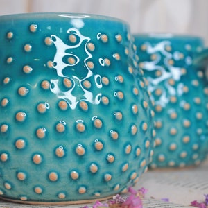 Turquoise Ceramic Mug with Dots, 11 oz image 8