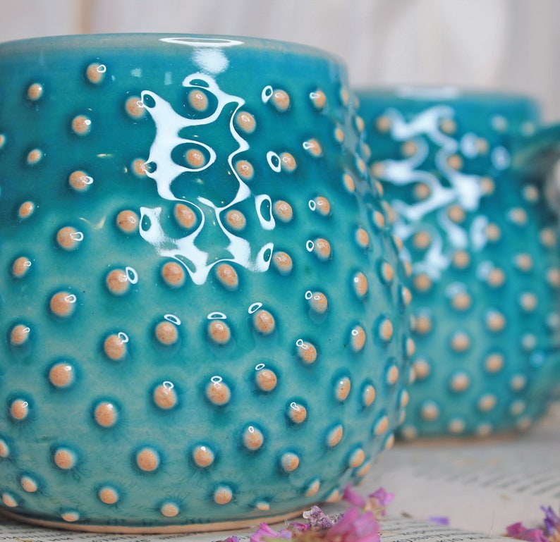 Turquoise Ceramic Mug with Dots, 11 oz image 8