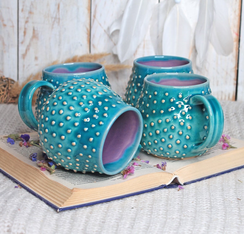 Turquoise Ceramic Mug with Dots, 11 oz image 10