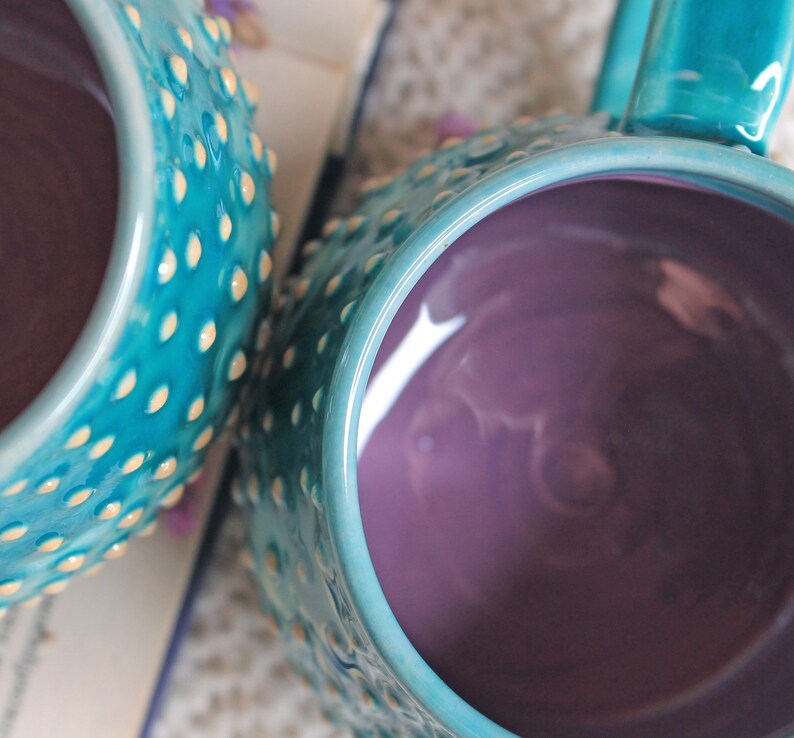 Turquoise Ceramic Mug with Dots, 11 oz image 9