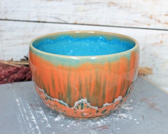 Ceramic Soup Bowl, Orange Pottery Bowl, 22 oz