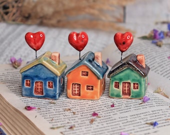 Miniature Ceramic Colorful Houses with a Heart