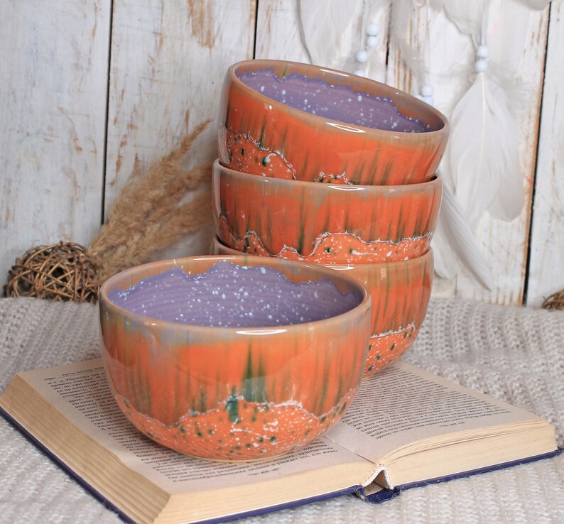 27 oz Orange Glazed Ceramic Pottery Bowl image 10