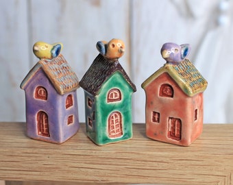 Small Ceramic House with Bird