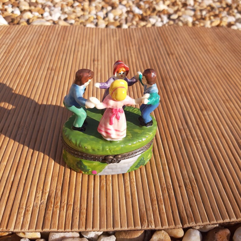 Vintage Ceramic Children Dancing Colorful Trinket Box