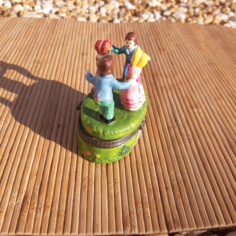 Vintage Ceramic Children Dancing Colorful Trinket Box