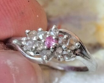 Rose Cut Diamond & Ruby Cocktail Ring: Sterling Silver Jewelry Diamond Accent,