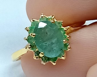 Anel de esmeralda em ouro maciço 14k: anel de compromisso solitário com pedra preciosa oval