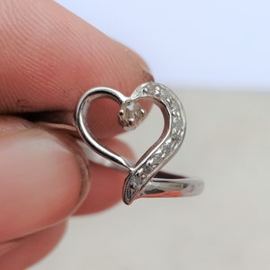 Dainty Diamond Heart Ring, 925 Sterling Silver Diamond Heart Ring, Stackable Ring, Slice Diamond Heart Ring, Statement Thin Cocktail Ring