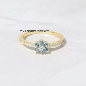 Aquamarine Gold Ring, Gold Minimalist Ring, March Birthstone Ring, 925 Sterling Silver Gemstone Ring, Thin Ring, Delicate Ring for Her