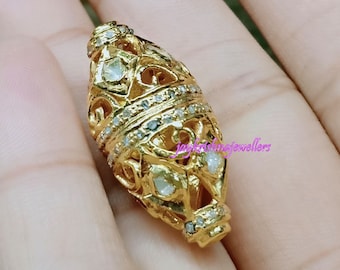 Cuentas de diamantes Polki: Cuentas de diamantes de diseño artesanal en plata de ley para pulseras y dijes.