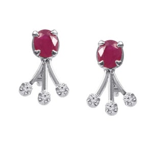 Natural Ruby White Gold Stud Earring 14k Solid Gold Diamond Stud Earring, July Birthstone Ruby Stud, Wedding Gift, Ruby Bridal Stud Earring