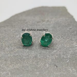 925 Sterling Silver Prong Setting birthstone for May Stud Earrings, Emerald Oval Stud Earrings, Handmade Jewellery Minimalist Stud Earrings