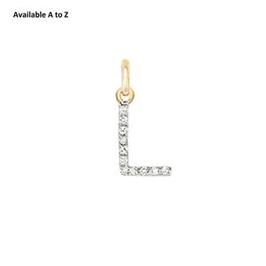 Dijes de oro con diamantes, colgante con inicial L, colgante de oro macizo de 14 k con letra de diamante, colgante con L de diamante, colgantes con letras de la A a la Z