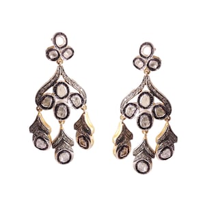 Polki Diamond Earring, 925 Sterling Silver Real Polki Diamond Jewelry Earring Dangle Polki Diamond Earring Polki Jewelry Victorian Earring
