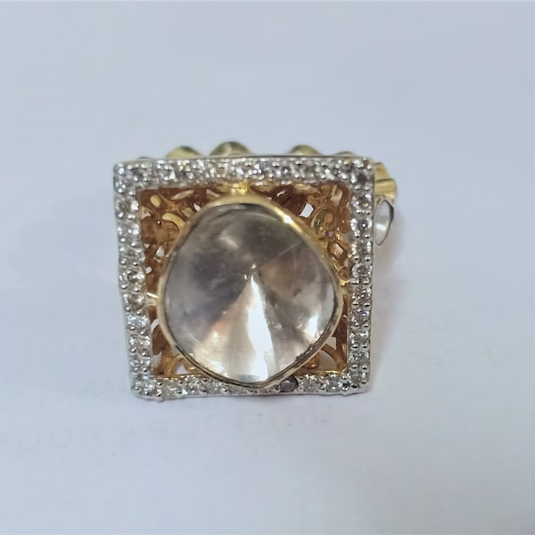 Polki Diamond Ring, Rose Cut Diamond Ring, 14k Gold Ring, Unique Floral Polki Ring, Handmade Jewelry Square Cluster Ring, Polki Unique Rings