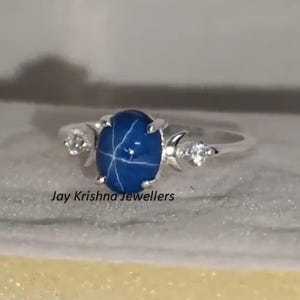 Sterling Silver Blue Star Sapphire Ring: Art Deco Promise Ring