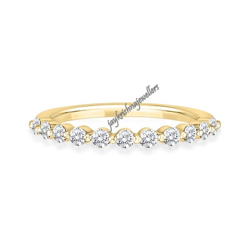 Diamond Stackable Ring 14k Solid Gold Minimalist Diamond Curved Ring Diamond Cluster Ring in 14k Solid Gold Brilliant Diamond Gold Ring