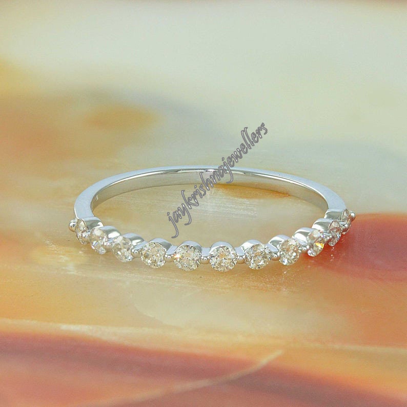 Diamond Stackable Ring 14k Solid Gold Minimalist Diamond Curved Ring Diamond Cluster Ring in 14k Solid Gold Brilliant Diamond Gold Ring