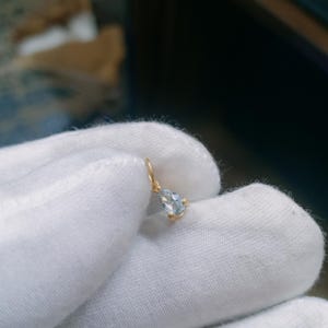 Natural aquamarine Pear Charm 14k solid gold charm, Pear aquamarine charm Minimal casual wear Charm, handmade charm March birthstone for her