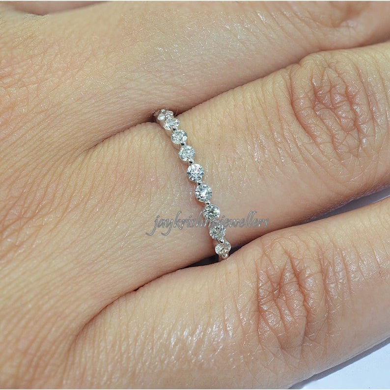 Diamond Stackable Ring 14k Solid Gold Minimalist Diamond Curved Ring Diamond Cluster Ring in 14k Solid Gold Brilliant Diamond Gold Ring