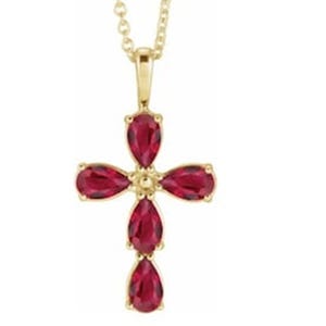 Ruby Gold Cross Charms, 14k Solid Gold Necklace, Jesus Cross Handmade Ruby Pendant, Vintage Jewelry Beautiful Anniversary Gold Pendant