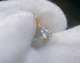 14k Solid Gold Pear Aquamarine Charm - March Birthstone