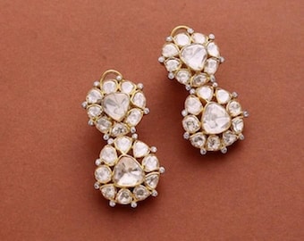 Moissanite Polki Earrings: Kundan Indian 925 Sterling Silver Wedding Jewelry