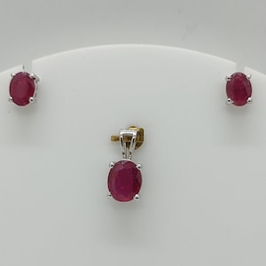 Ruby Pendant & Stud Set: 925 Sterling Silver July Birthstone Jewelry
