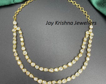 Moissanite Polki Diamond Necklace Set: Sterling Silver Stud Earrings