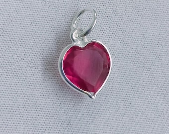 Sterling Silver Ruby Heart Charm: Handmade Bezel Set Jewelry Charm Pendant, Mother's Day Gift