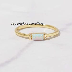 Opal Rings, Baguette Ring, Dainty Opal Ring, 14k Solid Gold Ring, Minimalist Ring, Stacking Ring, October Birthstone Ring, Gift for her
