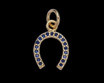 14K Gold Horseshoe Pendant, Blue Sapphire horseshoe Locket, Blue sapphire horseshoe charm, Emerald horseshoe charm, Gift for horse lover