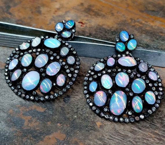 Hanging Fire Australian Doublet Opal Earrings  Austral Stones