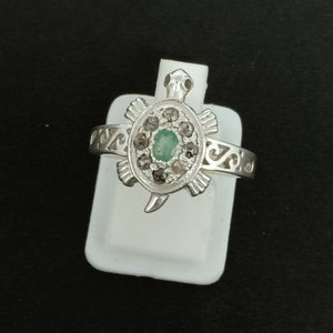 Diamond Tortoise Ring, 925 Sterling Silver Handmade Emerald And Diamond Tortoise Ring, Diamond Solitaire Ring Rose Cut Diamond Ring Jewelry