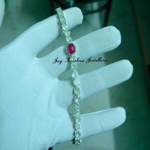 925 Silver Polki Diamond & Ruby Tannish Bracelet: Handmade Victorian Bracelets, Bangle, Gift