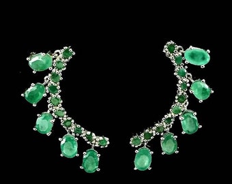 925 Silver Emerald Stud Earrings: Natural Gemstone Stud Earring, Mother's Gift