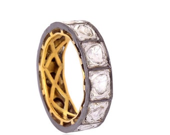 Rose Cut Polki Ring, Polki Diamond Band Ring, Pave Polki Diamond Ring, 925 Sterling Silver Handmade Jewelry Band Ring, Solitaire Ring