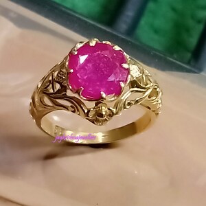 925 Sterling Silver Antique Design Ruby Ring: Minimalist Jewelry Band Bridal Gift