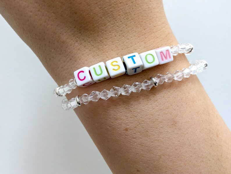 Personalized Bracelet Stretch Bracelet Custom Personalized Multi-Color Letter Bead Bracelet