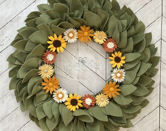 Olive Boho Floral Wreath FELT- Outdoor/Indoor
